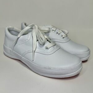 KEDS Classic White Lace-Up Leather Sneakers For Kids